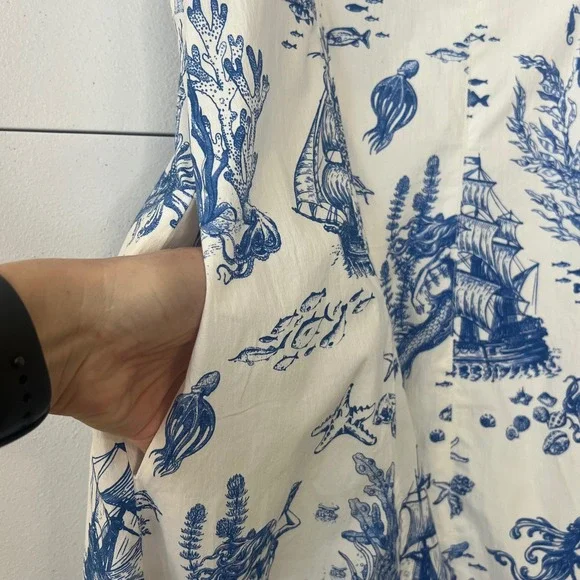 NEW Avec Les Filles Dress Size 12 Blue‎ White Nautical Mermaid Ocean Beach Midi - Picture 8 of 16
